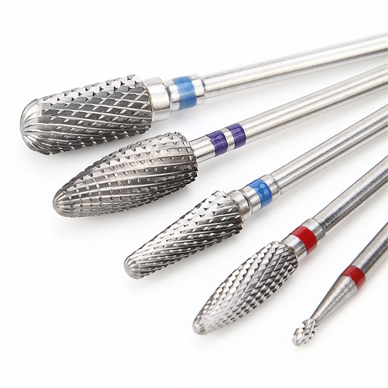 5Pcs Blue Tungsten Carbide Flame Nail Drill Bit Milling Cutter Manicure