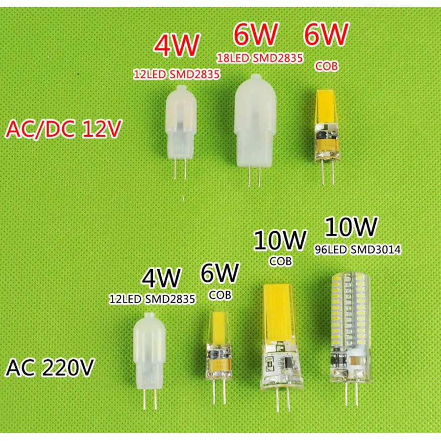 10 шт. DC 12 В AC 220 В Led G4 ламповый светильник 4 Вт 6 Вт 10 Вт Точечный светильник COB SMD 3014 2835 Замена галогенной лампы ампулы Bombilla Lampada 5 Вт 3 Вт