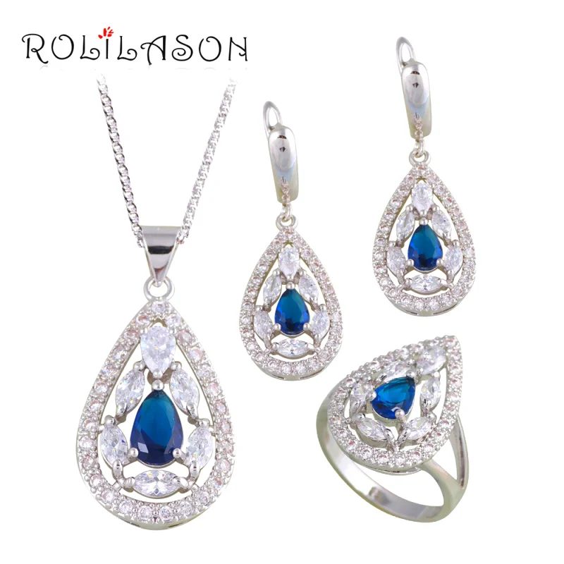 ROLILASON оптовая цена Romatic Синий Циркон серебряные штампованные Модные Ювелирные
