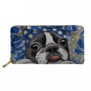 

Noisydesigns Pu Leather Wallets Women Boston Terrier Printing Ladies Bow Tie Pattern Cute Wallet Females canta Clutch purses