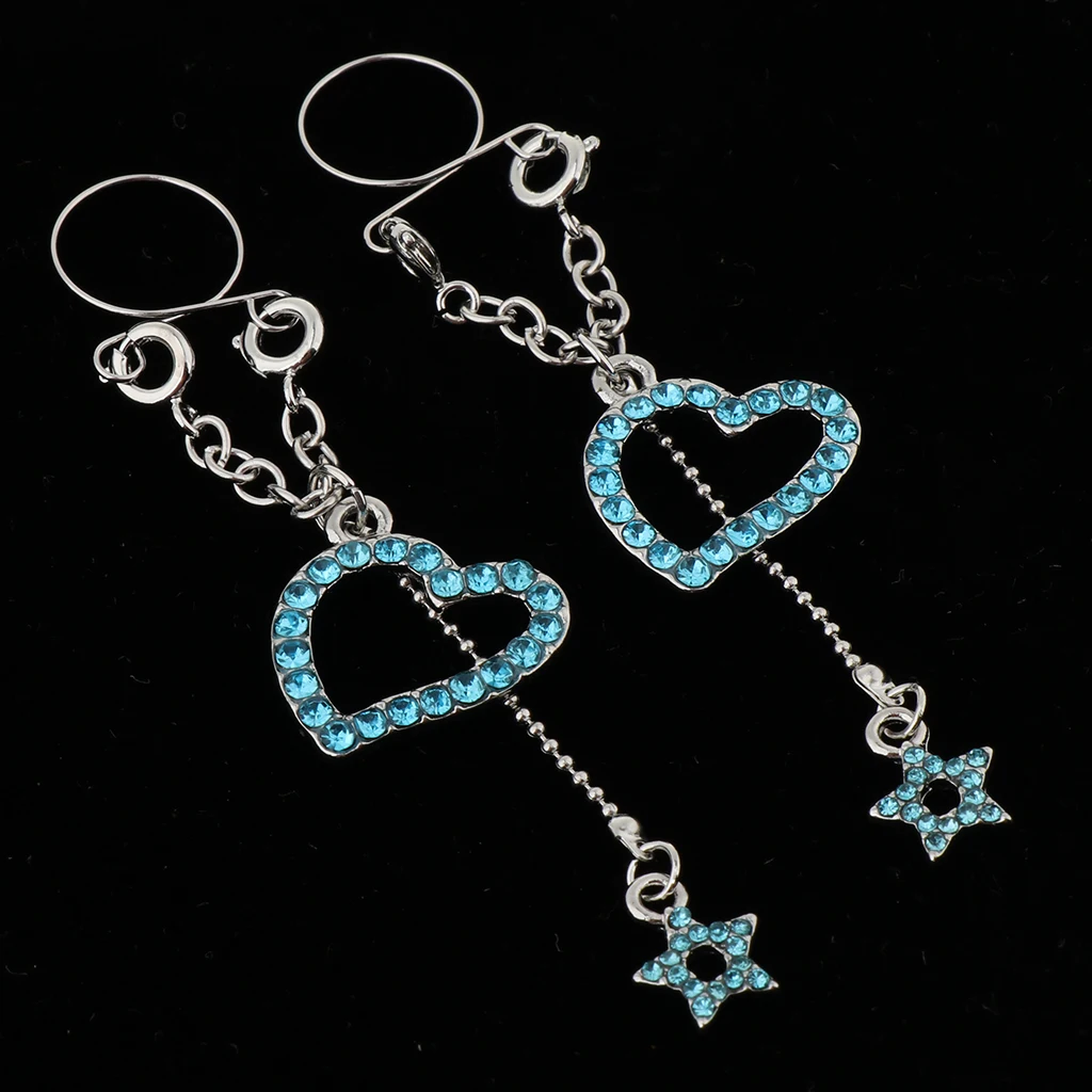 1 Pair Clip On Fake Non Pierce Nipple Rings Crystal Dangle Non Pierced Body Jewelry