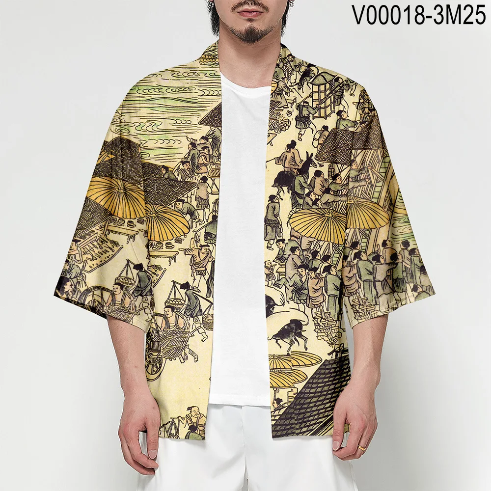 Kimono Cardigan Men Japanese Obi Male Yukata Men's Haori Short Outwear Japanese Samurai Clothing Traditional Japanese Clothing - Цвет: 008