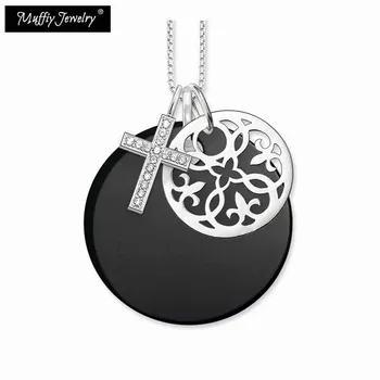 

Round Cross Ornament Silver Necklace,Thomas Style Vintage European TS Fashion Gift Jewelry in 925 Sterling Silver For Women