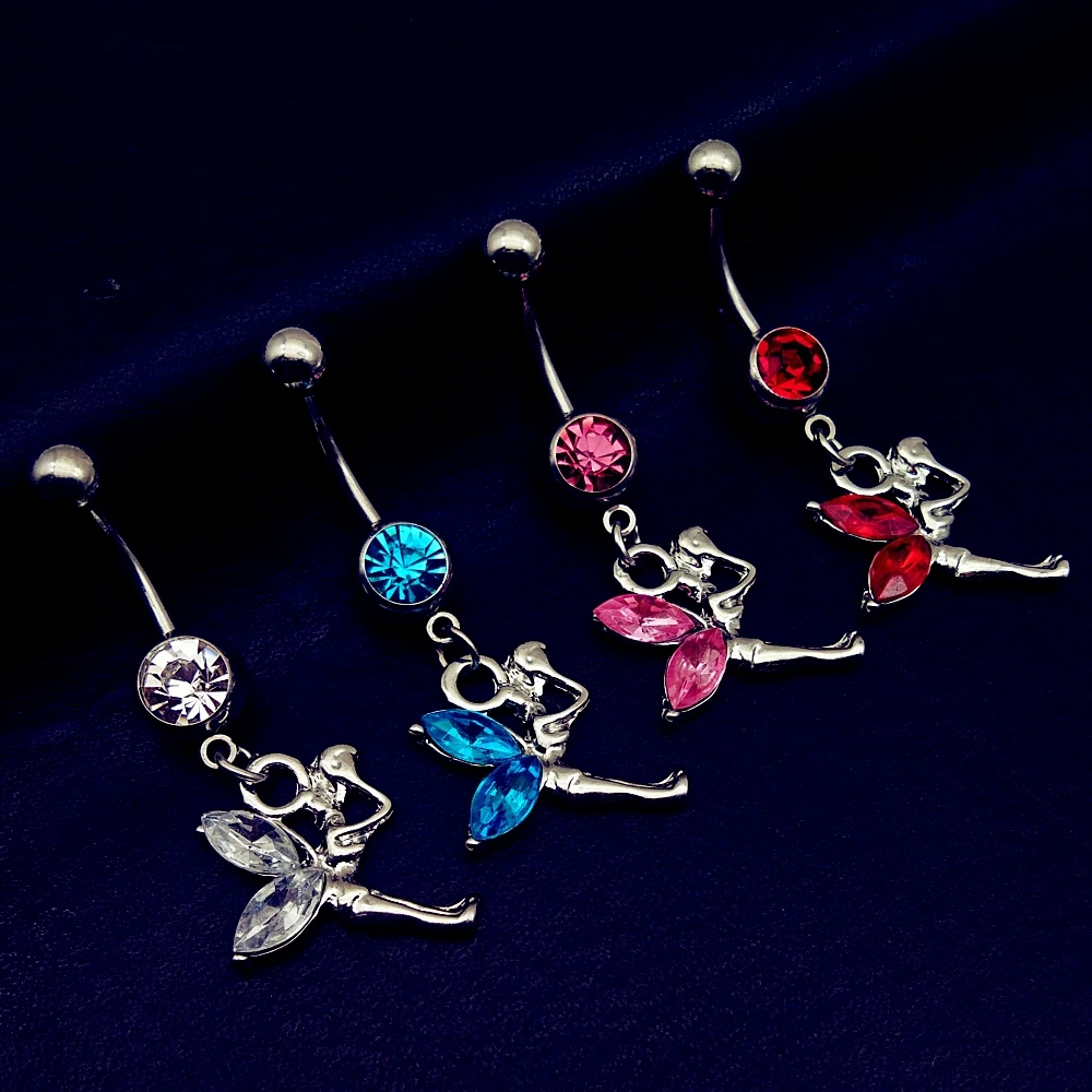 

Angel Navel Piercing Ombligo Sexy Crystal dangling Belly Button Rings Summer Body Piercing Nombril, Ball Pircings