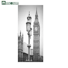 Maruoxuan 3D London Clock Epitome Door Sticker Home Bedroom Sliding Door Decorative Wallpaper PVC Waterproof Wall Stickers