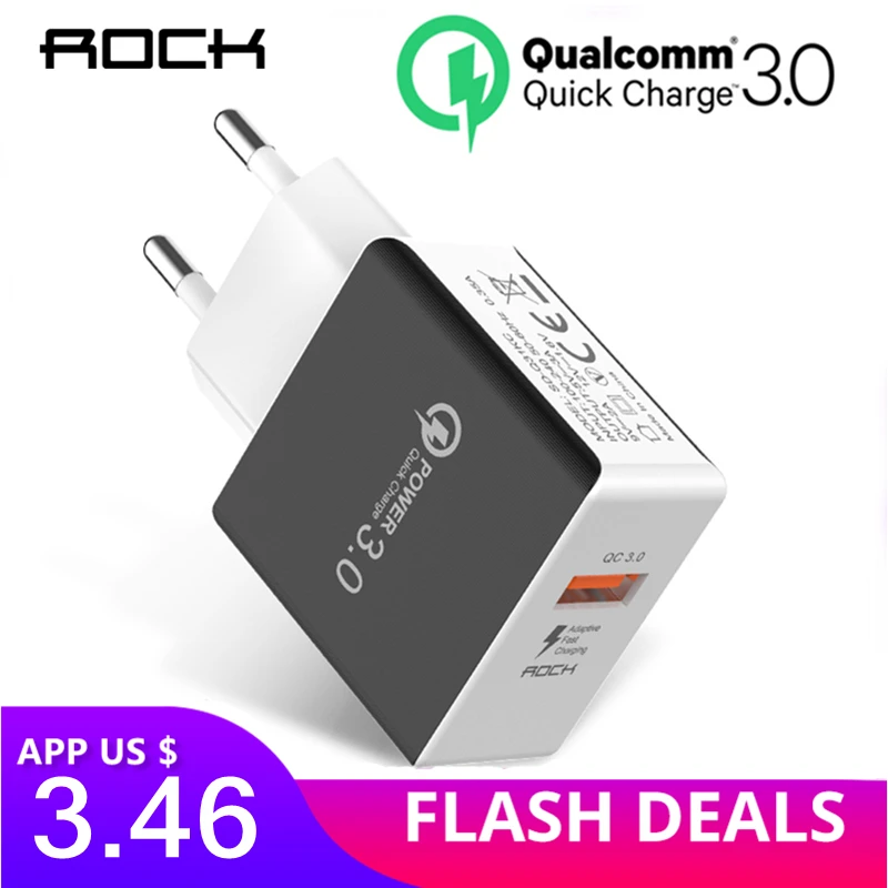  ROCK QC 3,0 USB Быстрый телефон зарядное устройство Путешествия стены адаптер 18 Вт QC3.0 FCP универсальный для Xiaomi iPhone samsung huawei ЕС Plug 