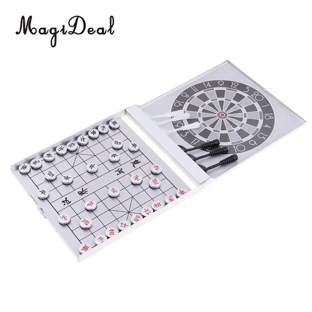 MagiDeal 2 in 1 Portable Mini Magnetic Chinese Chess Checkers Pieces Set XiangQi Chess with Darts Board Family Game Kids Toy