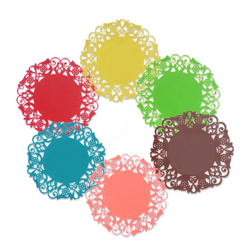 

Lace Flower Hollow Doilies Silicone Coaster Coffee Table Cup Mats Pad Placemat Silicone Cup Pad Kitchen Accessories Cooking Tool