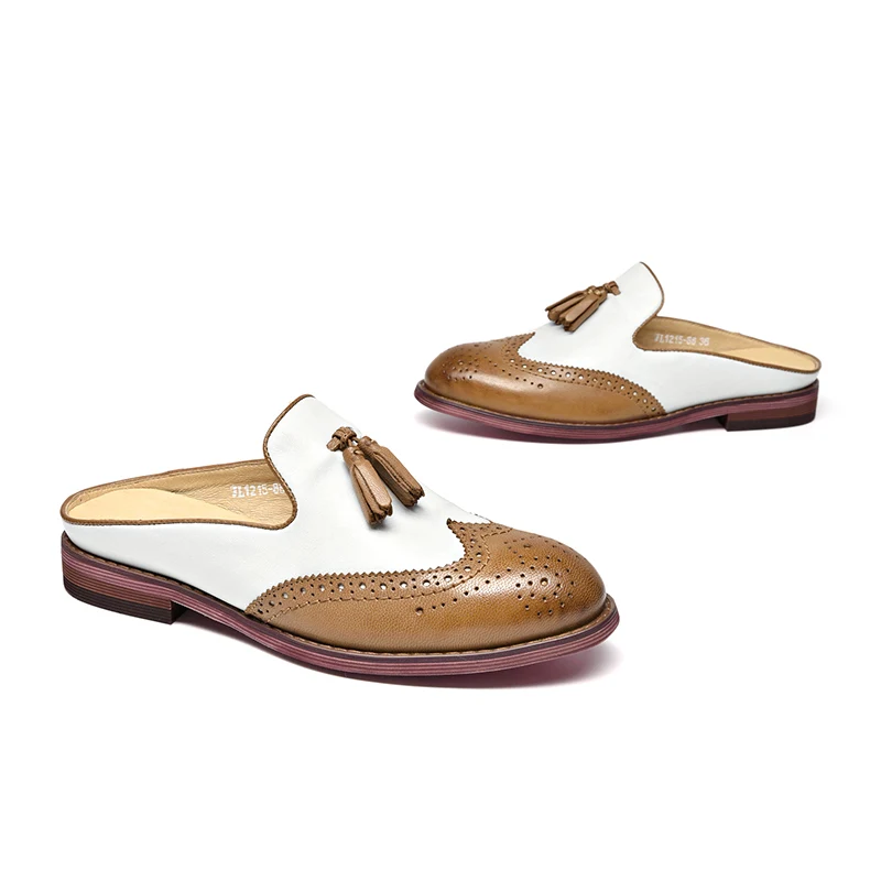 Beautoday Genuino Redonda Del En Mano 36037 Femenino Dedo Mulas Wingtip Black A Pie Colores Mujeres Hecho De brown Zapatos Brogue Resbalón Cuero Mezclados Borlas rw8nrx4qYX