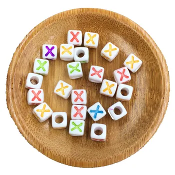 

Colorful Single Initial X Printing White Cube Acrylic Letter Beads Square Plastic Big Hole Bracelet Alphabet Beads Free Shipment