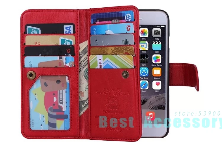 Для iPhone 6 чехол, кожаный, магнитный, съемный, 9 отделений для карт, флип-чехол, кошелек, чехол для iPhone 11 PRO MAX, чехол X XR 6 Plus, 7 Plus, чехол - Цвет: red