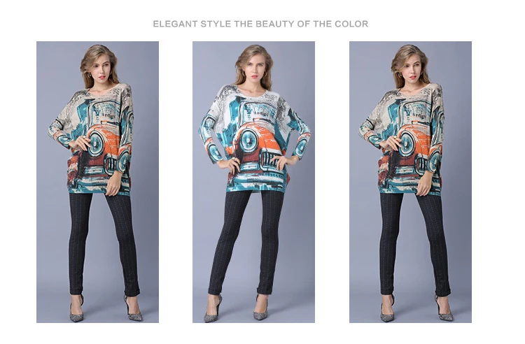 Autumn and winter new European and American loose sweater large size women's fat MM bat sweater printing sweater female sets (4)
