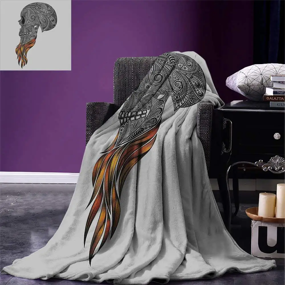 

Indie Throw Blanket Abstract Skull with Floral Ornaments and Red Beard Patterns Artsy Punk Warm Microfiber Blanket