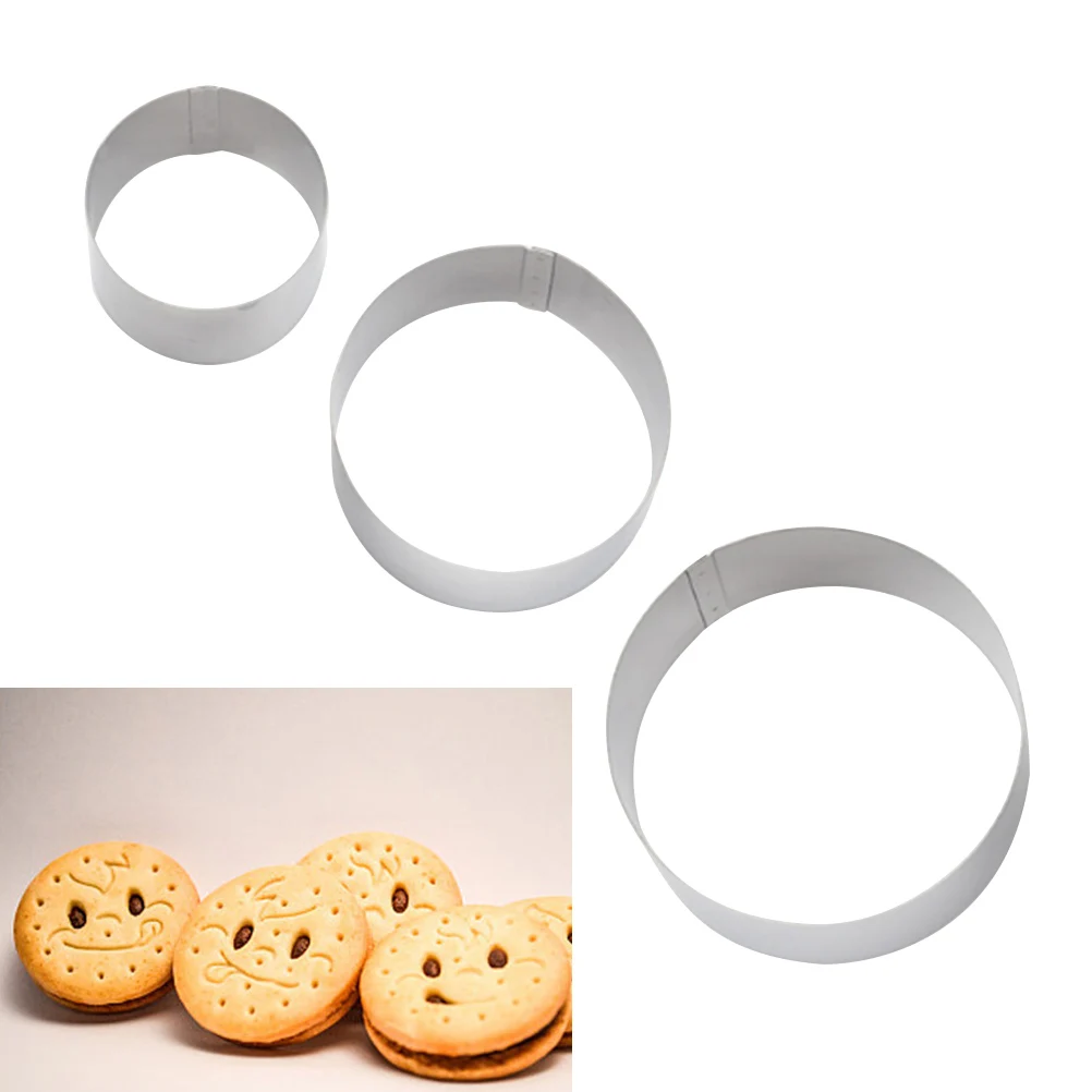 3Pcs Baking Mold Stainless Steel Circle Shape Biscuits Cookie Stamp