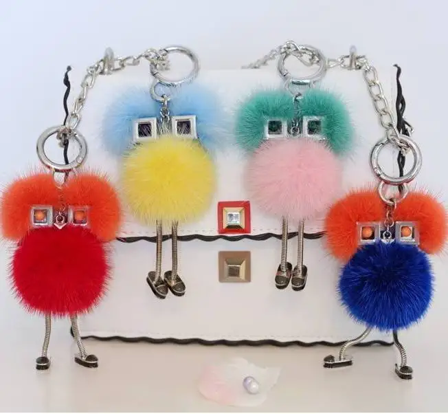 2018 New Chicks Robot Pendant Robot Mink Fur Witch Women Bag Bug Monster Bag Charm Genuine Pompom Keychain Luxury Pendent F140