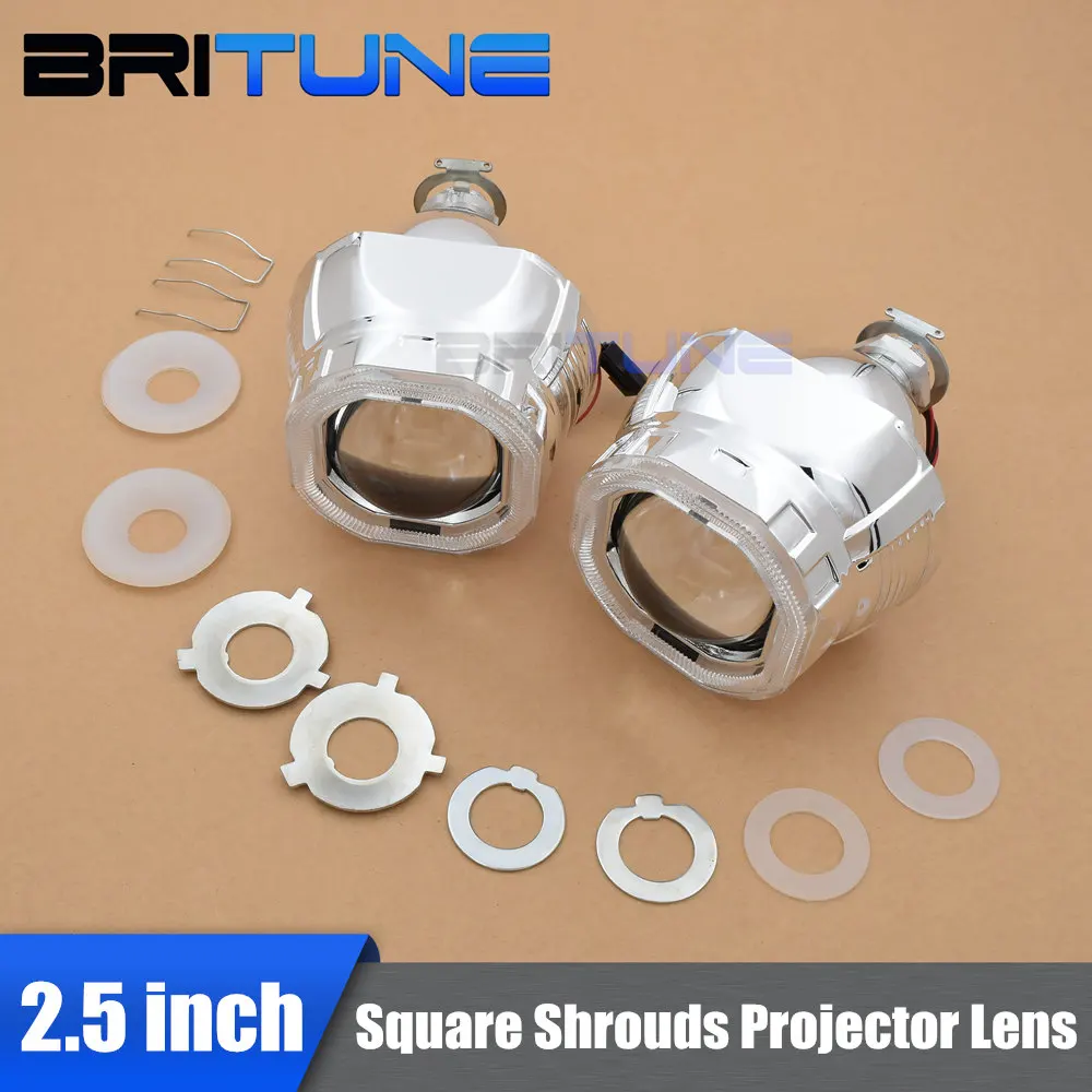 

2.5'' Square Lenses in Headlight Mini HID Bi xenon Projector Lens Hi/Low Headlamp Retrofit DIY Kit Car Styling H4 H7 Use H1 Bulb