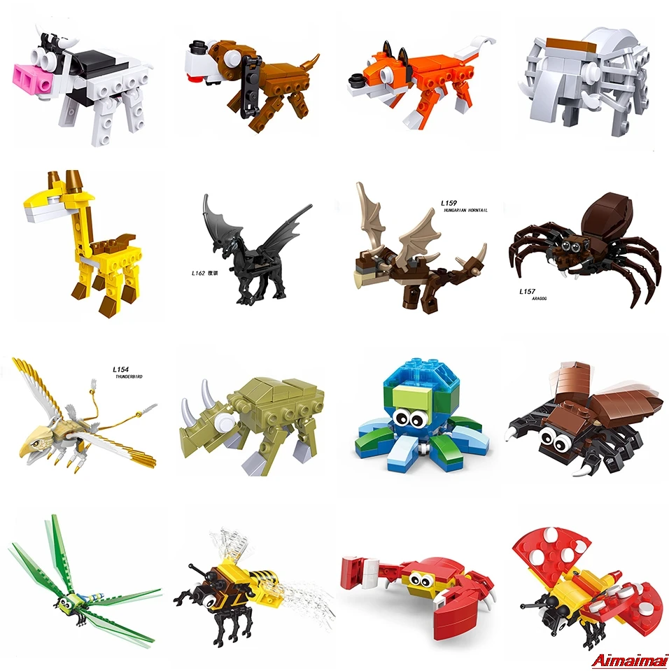 

Legoing Animals Duplo Farm Set Dinosaurs Spider Tiger Giraffe Jurassic World Insect Beast Birds Camel Wolf Model Toys Bricks Zoo
