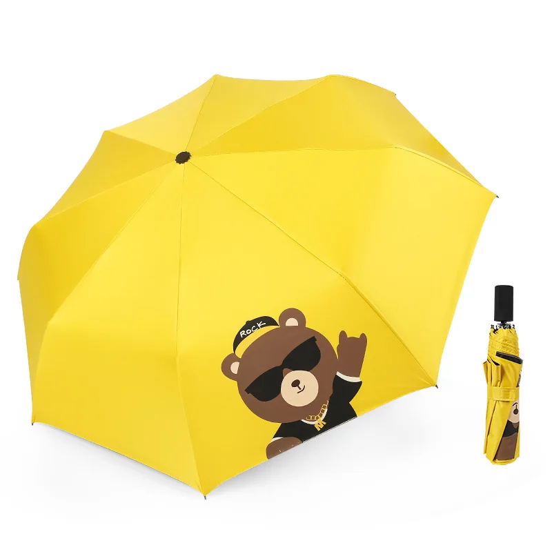 YADA Cartoon Spectacle Bear Folding Automatic Umbrella For Women Anti-UV Rainproof Protection Parasol Rain Sun Umbrella YD100