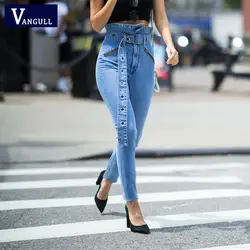Vangull женские джинсы с высокой талией эластичные узкие джинсовые длинные брюки-карандаш Большие размеры пуговицы джинсы Camisa Feminina