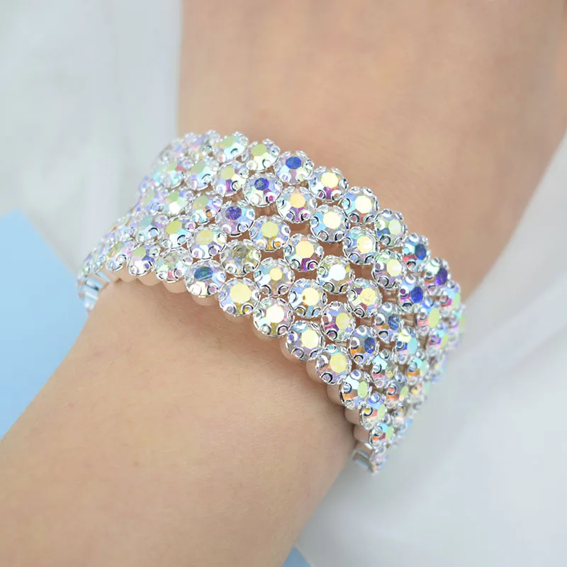 Fashion Bridal Jewelry Three Five Rows Crystal Rhinestones Color Bracelets for Women Wedding Full Rhinestone Hand Wrist Bracel crystal bracelets,bangle bracelet,stone bracelet