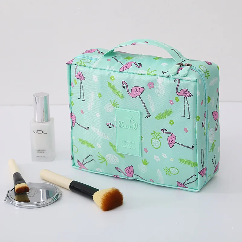 Новинка, женская косметичка, многофункциональный органайзер для косметики, сумка, портативная, для женщин, квадратная коробка, для путешествий, для необходимости, для красоты, чехол, для стирки, сумка-тоут - Цвет: Green Flamingo
