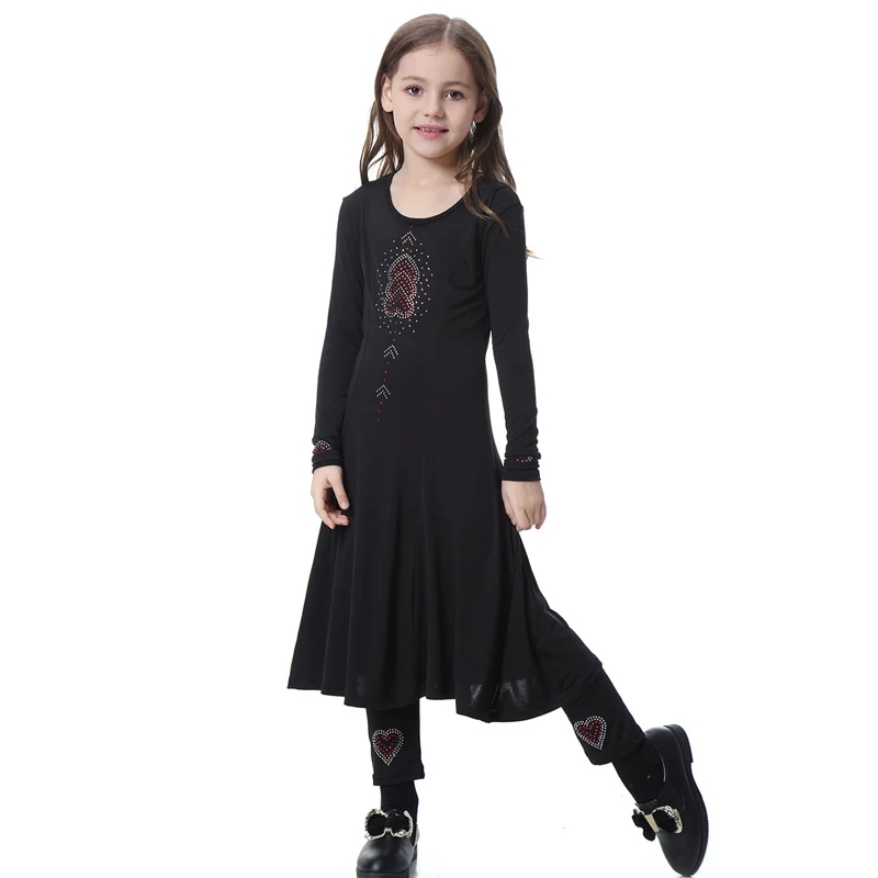 

Arab Abaya Muslim Girls Dresses and Pants Islamic Children Bazin Kaftan Sets