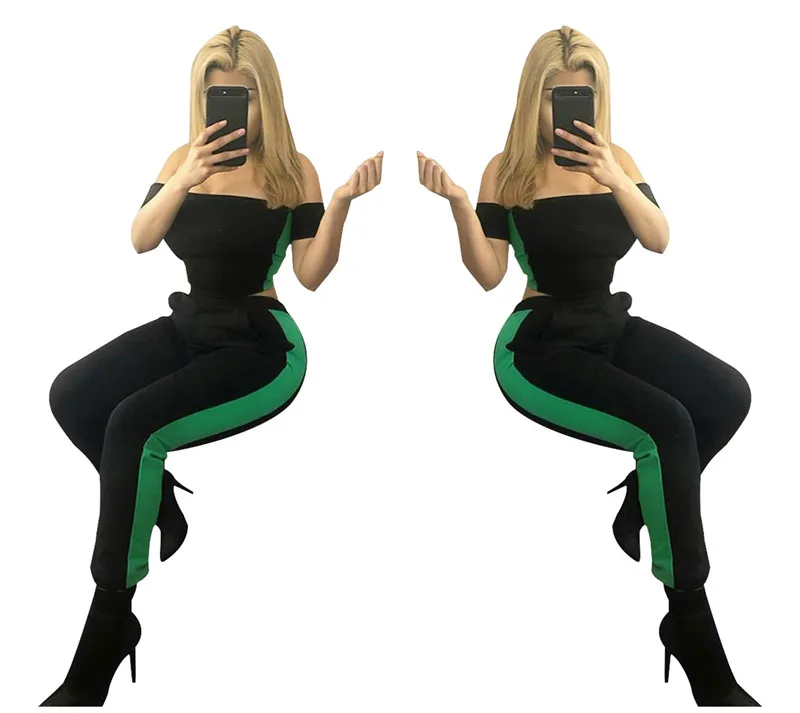 

Women Two Piece Sets Striped Slash Neck Crop Top and Pants Casual Summer Set Ladies Leisure Suit 2 Piece Set Women Tracksuits