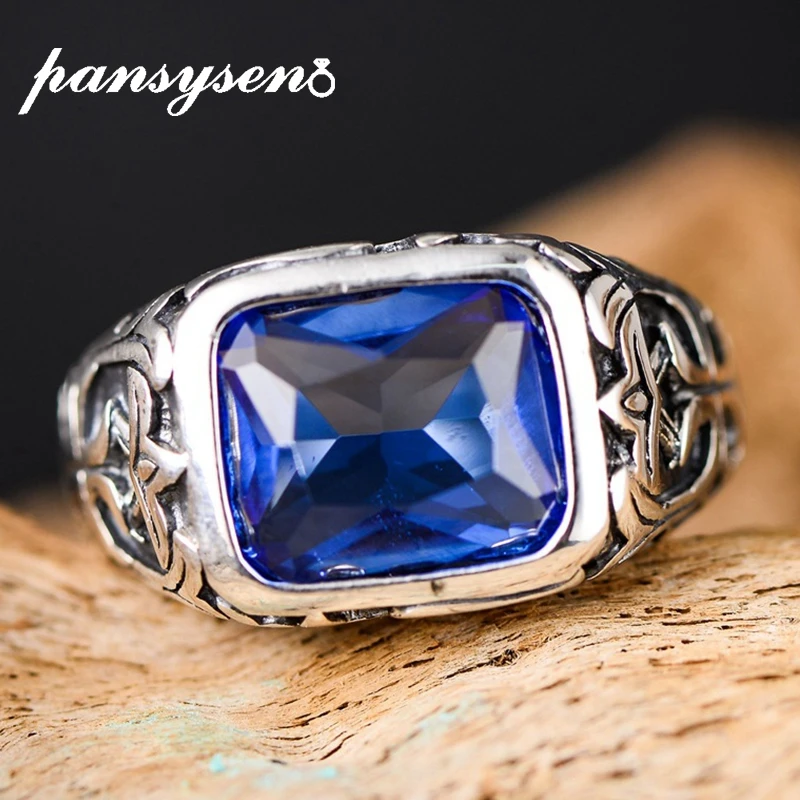 

PANSYSEN Brand Vintage Sapphire Rings For Women Men's 100% Genuine 925 Sterling Silver Jewelry Ring Luxury Gemstone Party Gift