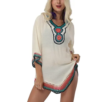 

Women's Beach Dress Crochet Cover Up Swimsuit Tunic Summer Lace Hooked Stitching Knitted Perspective Acetate Patchwork Beach