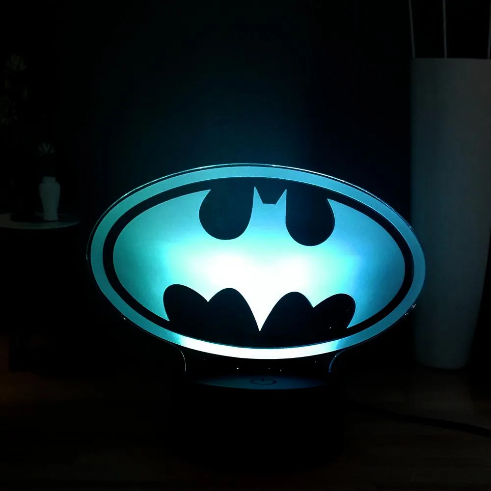 3D Визуальный, для создания атмосферы лампа Бэтмен Дэдпул Супермен логотип 7 цветов изменить светодиодный ночник детский фестиваль подарок