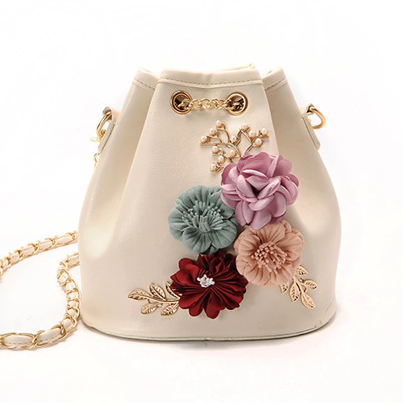 

Women Bags Leather Handbags Female Women Shoulder Bag Flower Designer Sweet Lady Chain Drawstring Bag Small Bucket Women Handbag