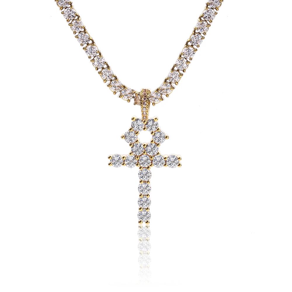 

USENSET Hip Hop Iced Out Cross Pendant Gold and White Gold Color Mens Women Bling CZ Stone Jewelry Gifts
