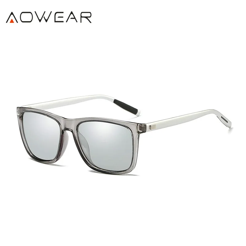 AOWEAR Хамелеон квадратные очки женские поляризованные HD фотохромные солнцезащитные очки для вождения Винтажные Солнцезащитные очки для мужчин и женщин - Цвет линз: Silver Clearly Frame