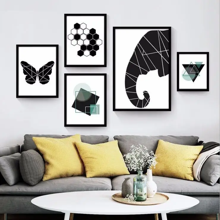 

Nordic Geometry Black White Elephant Quotes Decoration Artwork Painting Wall Pictures Kids Room For Living Room Canvas Poster Pr