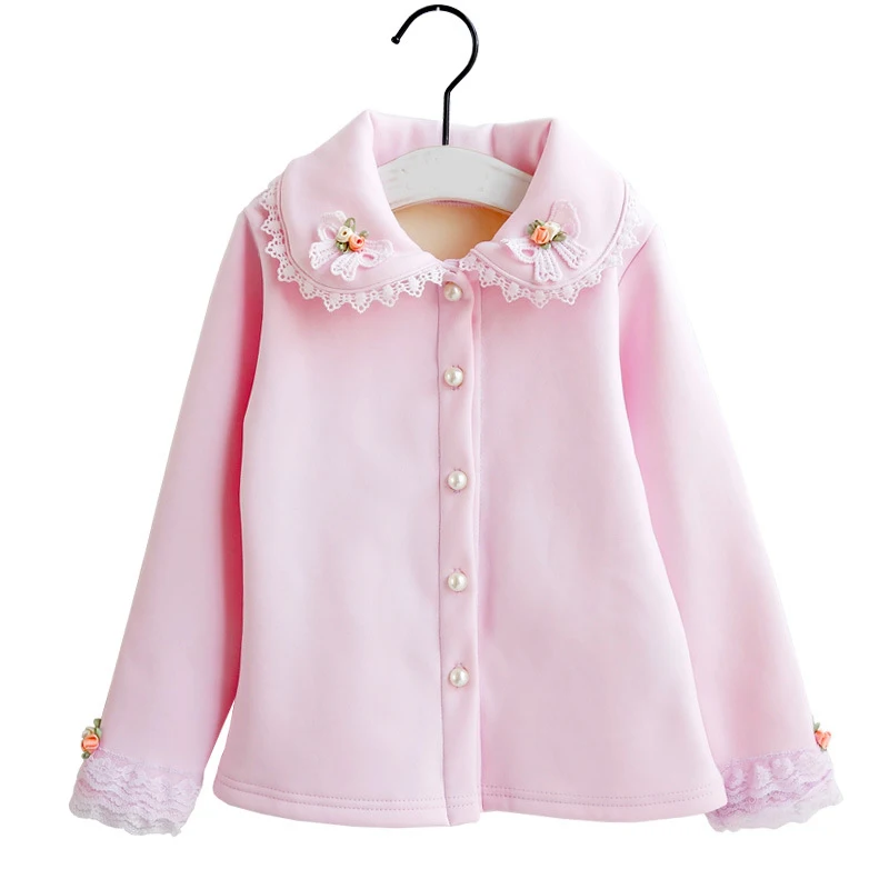 

BRAND Winter Floral Girls School Blouses Children cottom Shirt Baby Long Sleeve Thicker Lace Princess Clothing for 3y-10y