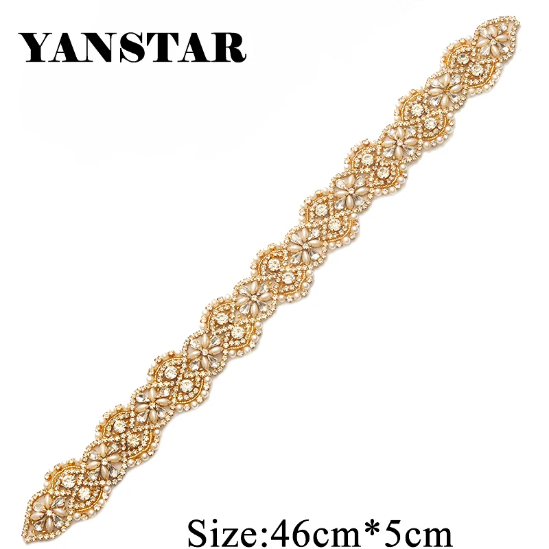 YANSTAR(30 шт.) Ясно розовое золото Кристалл Стразы аппликации с бисером для свадебное платье пояс-кушак YS866