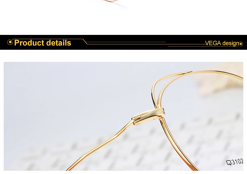 VEGA Eyewear Popular Cat Ear Spectacle Frame for Women Men Retro Glasses Frame Gold Clear Frame Glasses VG254 (7)