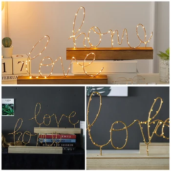 

Nordic Wire Nightlight Desktop Decorative Love/Home Shape Letter Lamp for Living Room MJJ88