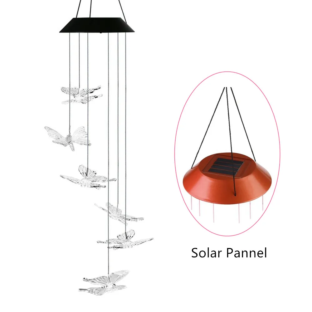 Бабочка меняющая цвет Солнечный мобильный ветровой колокольчик светильник s подвесной ветровой колокольчик светильник Ночной подвесной светильник патио садовый светильник ing