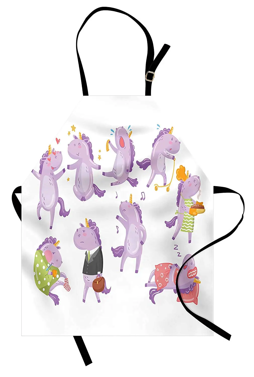 

Unicorn Apron Magical Fantasy Animals in Different Poses Dancing Crying Cooking Kitchen Bib Apron Cooking Baking Gardening