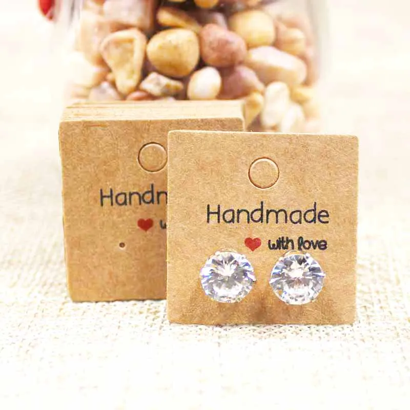 

NEW white/kraft cardboard small cute stud earring card handmade jewelry packing &display earring tag card 200pcs size3*3cm