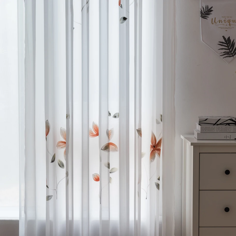 Современные белые тюлевые шторы с ручной росписью и цветочным рисунком для гостиной, спальни, сплошные шторы из органзы для окон, жалюзи, шторы