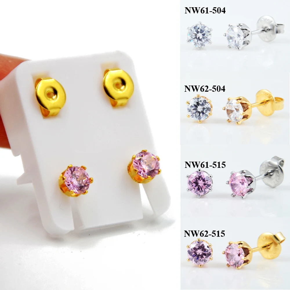 

BOG-Pair 24K Gold Plating&Silver 5mm Clear&Pink CZ Gem Ear Helix Tragus Cartilage Stud Earrings 20g Piercing Body jewelry