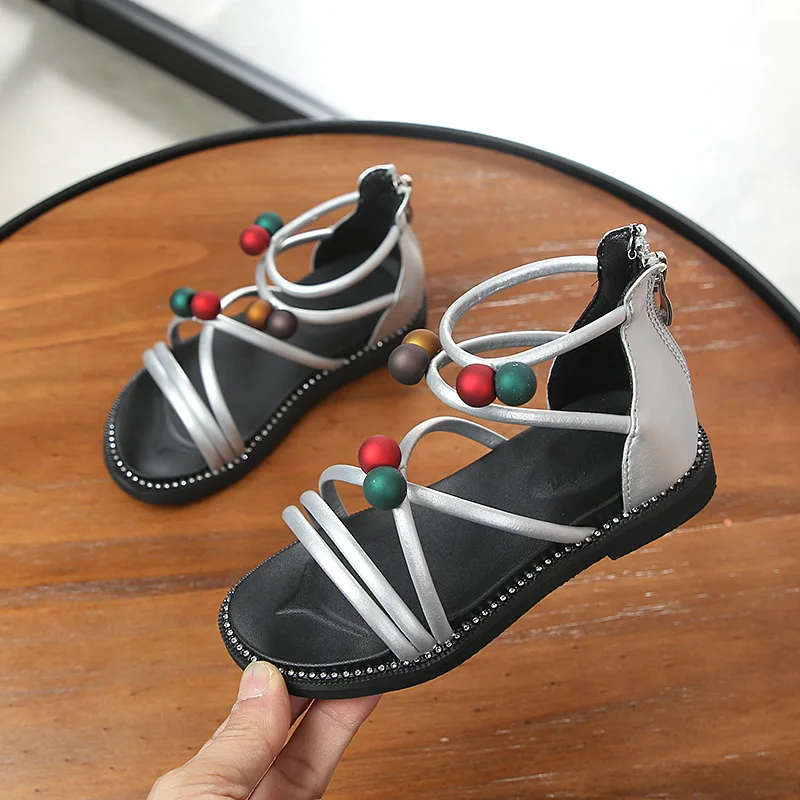 

New Kids Soft-sole Roman Shoes Girls'Sandals 2019 ultra light Princess Fashion Rhinestones Beach Shoes 4-16 years old 752