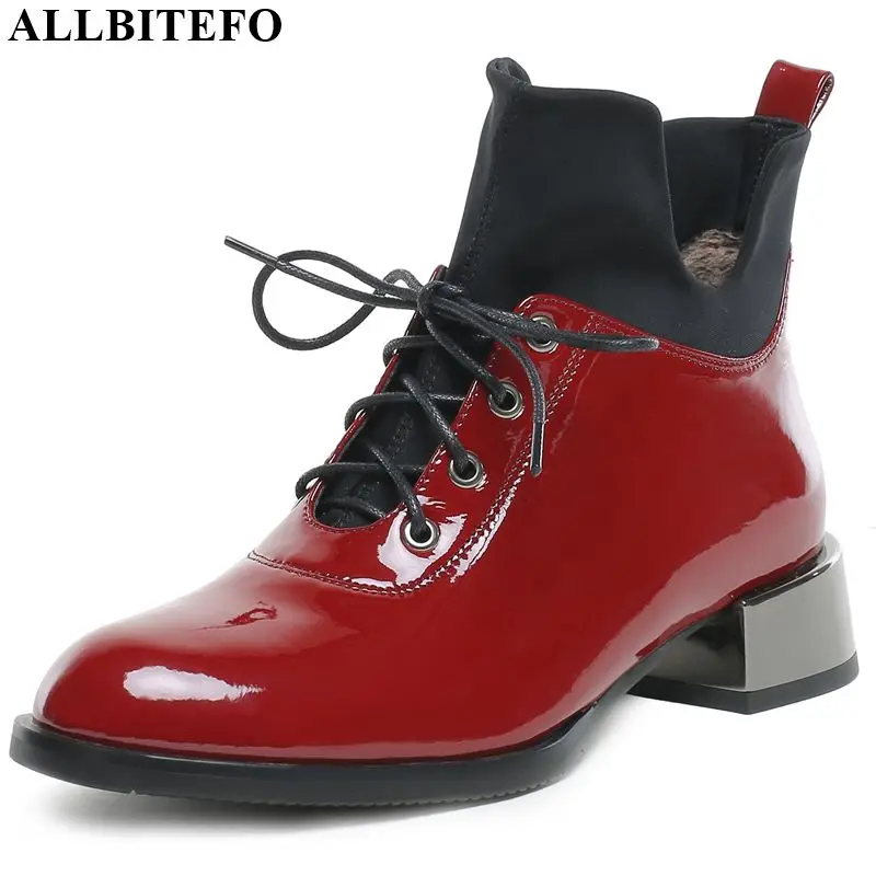 

ALLBITEFO real genuine leather women boots Autumn Winter comfortable Frenulum ankle boots Pure color fashion boots Round toe