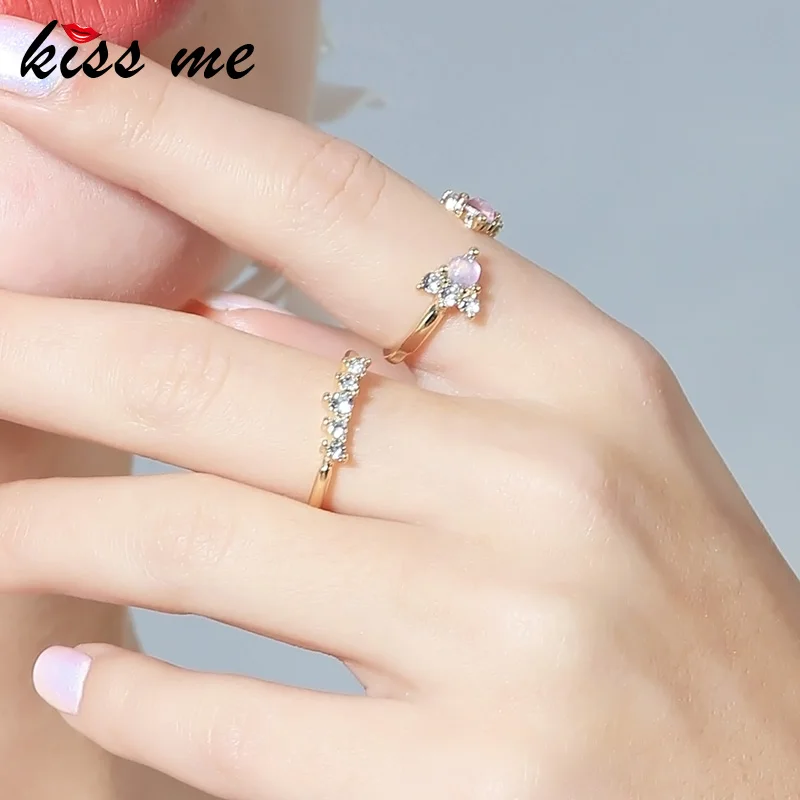 

KISS ME 3 Pcs/ Lot Blue/Clear Geometric Crystal Wedding Rings Charming Women Finger Rings for Party Luxury Jewelry