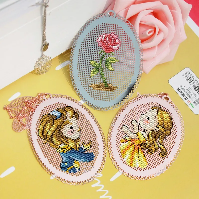 

Girls DIY Craft Stich Cross Stitch Bookmark Metal Silver Golden Needlework Embroidery Crafts Counted Cross-Stitching Kit