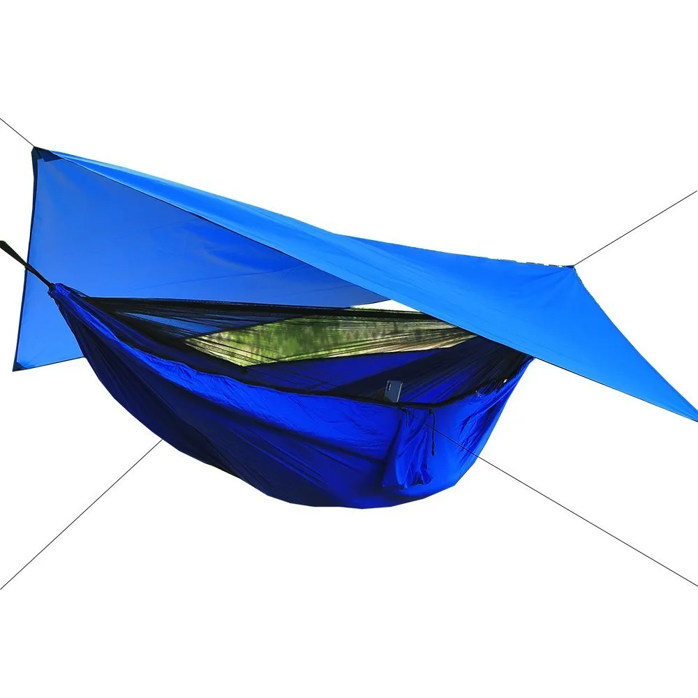 Портативный походный гамак с москитной сеткой и дождевой летающей брезентовой навесной тент для кемпинга на открытом воздухе без москитов качающаяся кровать Водонепроницаемый - Цвет: blue blue