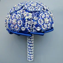 Индивидуальный заказ полный кристалл брошь свадебные букеты люкс Искусственные розы Букет де Novia синий кристалл Букеты Свадебные