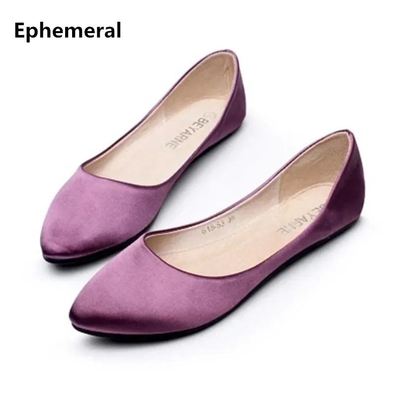 

Lady Retro Plus size (4-15) Silk Satin Fashion New Style Pointed toe Women Casual Flats Soft Dancing Kvoll shoes Zapatos Mujer